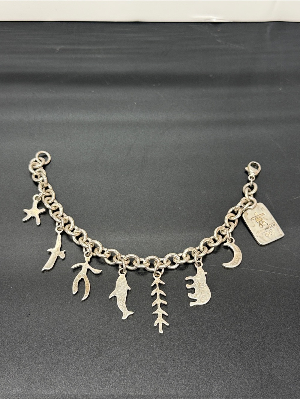 Sterling Silver Charm Bracelet with Ocean and Nature Motifs - Silver